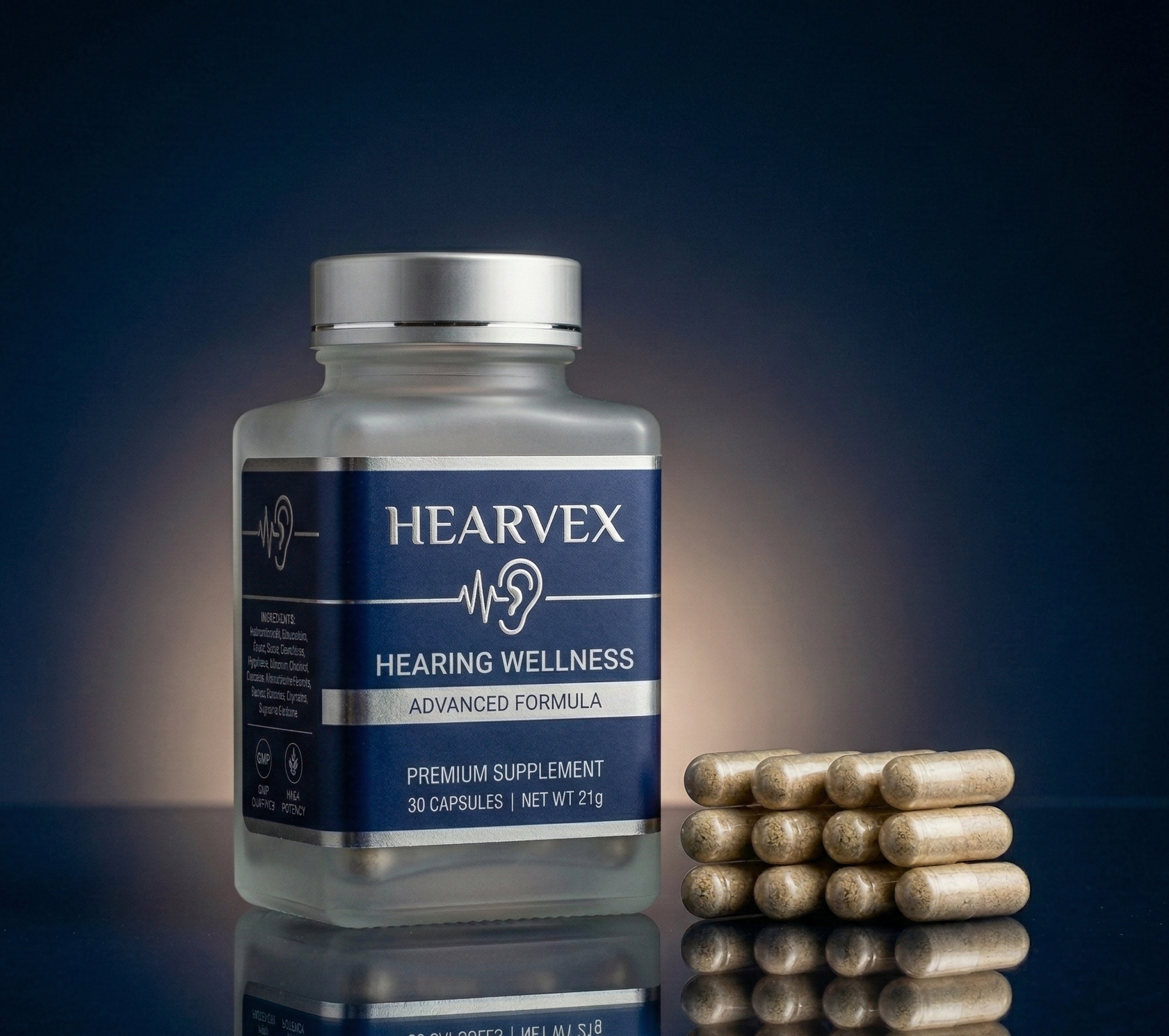 Hearvex – výživový doplnok na podporu sluchu, fľaša 60 kapsúl